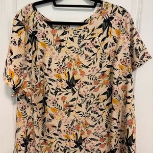Ava & Viv Tan and Black Boxy Short Sleeve Blouse